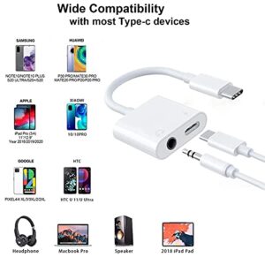 USB C Earbuds Adapter, 2 in 1 USB C to 3.5mm Jack Headphones with Fast Charging and HiFi DAC Dongle Adapter Compatible with Samsung S and Note Series, iPad pro2023 2022 2021, Pixel 7/6/5/4