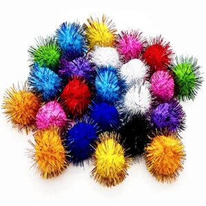 myyzmy 24 pcs cat balls toys, 1.8 inch sparkle balls, tinsel glitter pom pom balls cat's favorite toys, random color