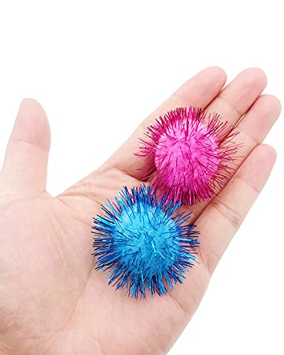 MYYZMY 24 Pcs Cat Balls Toys, 1.8 Inch Sparkle Balls, Tinsel Glitter Pom Pom Balls Cat's Favorite Toys, Random Color