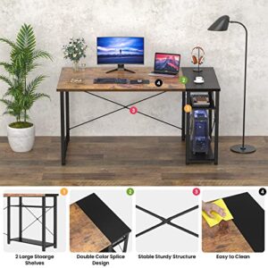 Ecoprsio Computer Desk, 47 Inch Small Desk for Small Space, Modern Study Writing Desk with Storage Shelves, Reversible PC Table for Home Office, Gaming Room, Bedroom, Workstation, Rustic and Black