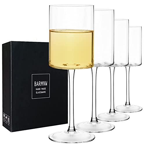 Red or White Wine Square Glasses With Stem set of 4-14oz Crystal Unique Modern Design - Large Long Stem wine glass Hand made 100% Lead-free glass - Entertaining Drinkware