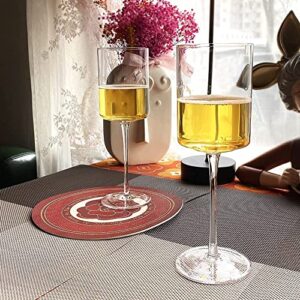 Red or White Wine Square Glasses With Stem set of 4-14oz Crystal Unique Modern Design - Large Long Stem wine glass Hand made 100% Lead-free glass - Entertaining Drinkware