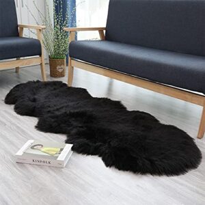 CKLZSAY Luxury Soft Fluffy Deluxe Rug Faux Fur Sheepskin Rug Home Deco Rugs Bedroom Living Room Floor Sofa Cover Seat Cushion Bedside Fuzzy Rug Sheepskin Shape (Black, 2'x6' Sheepskin)