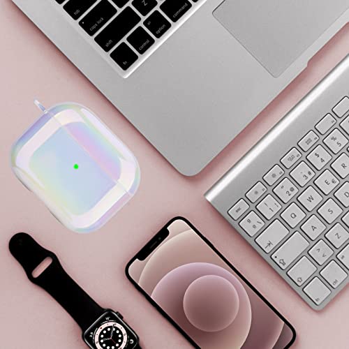 OLEBAND Airpods 3rd Generation Case with Keychain(Not for Airpods Pro),Clear Laser Colorful Hard Cover,for Apple Air pods 3 Gen Case,Gift for Women and Girls,White