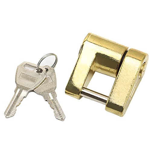 ADP Trailer Lock Dia 1/4 Inch, Coupler Lock 3/4 Inch Span Trailer Hitch Lock with Keys Trailer Coupler Lock for Tow Boat RV Truck Car's Coupler (1 Pack, Brass)