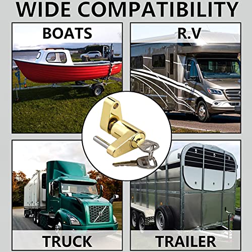 ADP Trailer Lock Dia 1/4 Inch, Coupler Lock 3/4 Inch Span Trailer Hitch Lock with Keys Trailer Coupler Lock for Tow Boat RV Truck Car's Coupler (1 Pack, Brass)