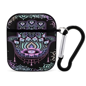 fuinhi evil eyes lucky hand airpods 2 case pc full cover custom protective compatible with airpods 1 earphones skin with carabiner