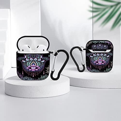 fuinhi Evil Eyes Lucky Hand AirPods 2 Case PC Full Cover Custom Protective Compatible with Airpods 1 Earphones Skin with Carabiner