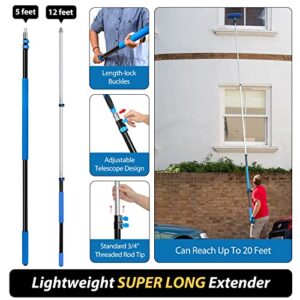 20 Feet High Reach Duster Kit with 5-12 Ft Extension Pole, Cobweb Duster with Telescoping Pole, Window Squeegee with Scrubber, Spider Web Brush, High Ceiling Fan Duster for High Window, Interior Roof