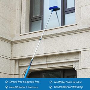 20 Feet High Reach Duster Kit with 5-12 Ft Extension Pole, Cobweb Duster with Telescoping Pole, Window Squeegee with Scrubber, Spider Web Brush, High Ceiling Fan Duster for High Window, Interior Roof