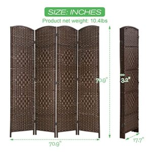 HCY 6FT Room Divider, 4 Panels Wall Divider, Wood Screen Wood Mesh Hand Woven, HCY-RD416-BROWN HCY-RD416-BROWN