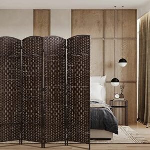 HCY 6FT Room Divider, 4 Panels Wall Divider, Wood Screen Wood Mesh Hand Woven, HCY-RD416-BROWN HCY-RD416-BROWN