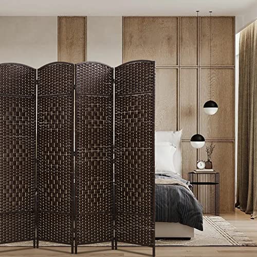 HCY 6FT Room Divider, 4 Panels Wall Divider, Wood Screen Wood Mesh Hand Woven, HCY-RD416-BROWN HCY-RD416-BROWN