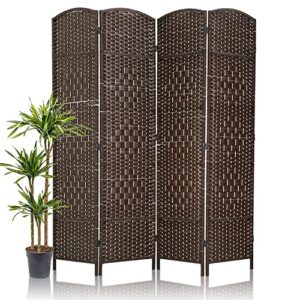hcy 6ft room divider, 4 panels wall divider, wood screen wood mesh hand woven, hcy-rd416-brown hcy-rd416-brown