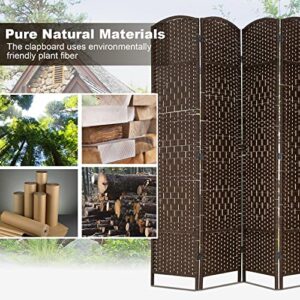 HCY 6FT Room Divider, 4 Panels Wall Divider, Wood Screen Wood Mesh Hand Woven, HCY-RD416-BROWN HCY-RD416-BROWN