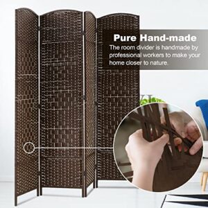 HCY 6FT Room Divider, 4 Panels Wall Divider, Wood Screen Wood Mesh Hand Woven, HCY-RD416-BROWN HCY-RD416-BROWN