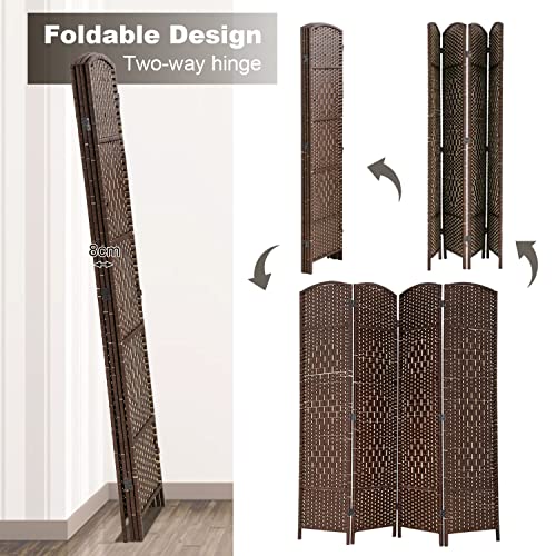 HCY 6FT Room Divider, 4 Panels Wall Divider, Wood Screen Wood Mesh Hand Woven, HCY-RD416-BROWN HCY-RD416-BROWN