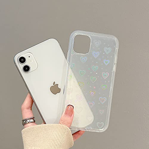 hzcwxqh Cute Glitter Clear Laser Love Hearts Phone case Compatible with iPhone SE 2020, iPhone 8, iPhone 7, Slim Thin Soft Shockproof Cover for Women Girls- Rainbow Heart