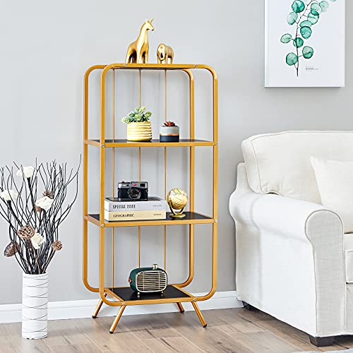 SAYGOER Gold Bookshelf Modern Bookcase Affordable Luxury Stand Shelf Small Storage Shelf 4 Tier Standing Shelves Display Rack Metal Shelves for Home Office Gold Black 21.7" D x 13.8" W x 47.2" H