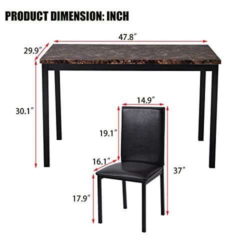 WIILAYOK Dining Table Set for 4, Modern 5-Piece Kitchen Dining Table Set with Faux Marble Tabletop ＆ 4 PU Leather Upholstered Chairs for Living Room, Dinette, Compact Space