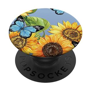 sunflower and butterfly floral pattern phone popper popsockets swappable popgrip