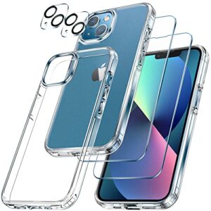 lk [5-in-1 for iphone 13 case, with 2 pack tempered glass screen protector + 2 packs lens protector, matte-finish, all-round protection, shockproof, anti-scratches kit for iphone 13 case