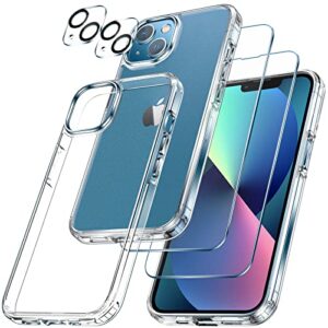 LK [5-in-1 for iPhone 13 Case, with 2 Pack Tempered Glass Screen Protector + 2 Packs Lens Protector, Matte-Finish, All-Round Protection, Shockproof, Anti-Scratches Kit for iPhone 13 case