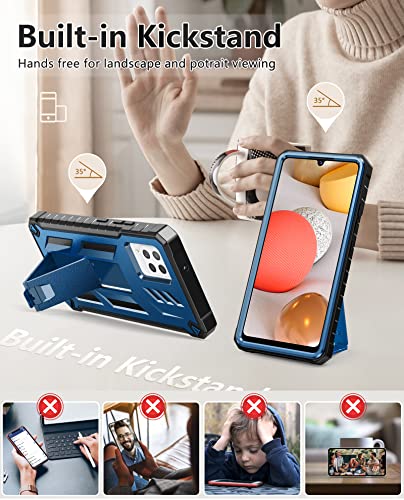 SOiOS for Samsung Galaxy A42-5G Case: TPU Soft Shockproof Protection | Hard Armor Design Shell - Heavy Duty Military Grade Drop Proof Durable Cell Phone Protective Cover with Kickstand for A42 Blue