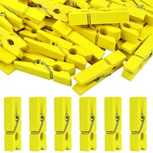 jdesun 50pcs photo wood clips natural wooden mini clothespins paper peg pins clips laundry pins for hanging clothing pictures home storage art craft display, yellow