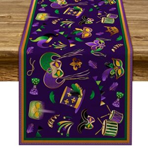 pudodo mardi gras table runner carnival mask fleur de lis tablecloth new orleans masquerade party kitchen dining home decoration (13" x 72")
