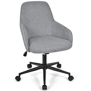 giantex fabric office chair, upholstered linen leisure chair, ergonomic desk chair w/rocking backrest, modern vanity chair, swivel adjustable task chair for bedroom & study (grey)