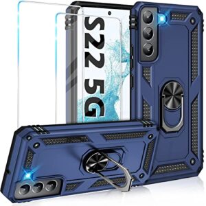 vaki for samsung galaxy s22 5g case with built in screen protector military grade hard rugged cover heavy duty armor galaxy s22 phone cases with metal ring kickstand shockproof blue