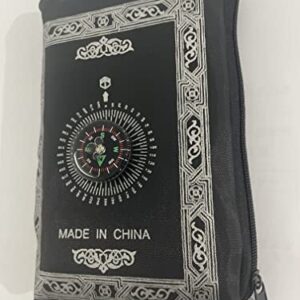 AONUOWE MuslimTravel Prayer Rug with Compass,Pocket Size Praying Mat Best Islamic Gift for Muslim (Black)