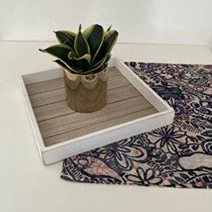 Set of 2 Wooden Serving Trays for Ottoman and Coffee Table Lap Tray (16.3x12.2x2 & 11x11x1.5 Inches, Multicolor)