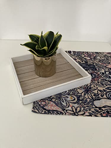 Set of 2 Wooden Serving Trays for Ottoman and Coffee Table Lap Tray (16.3x12.2x2 & 11x11x1.5 Inches, Multicolor)