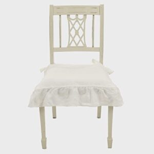 linen seat cover for dining chair, ruffled on 4 sides, regular and large sizes - with pocket back to insert a pillow (warm (off) white, regular 18" x 18")
