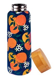 steel mill & co stainless steel insulated water bottle, 17 oz travel tumbler with lid, cute floral reusable metal water bottles, orange blossom