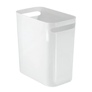 mdesign plastic slim large 2.5 gallon trash can wastebasket, classic garbage container recycle bin for bathroom, bedroom, kitchen, home office, outdoor waste, recycling - aura collection - white
