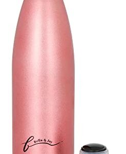 Bella&Jay Insulated Double Wall Vacuum Stainless Steel Sports Water Bottle, 17 oz Thermo Cola Shaped for hot or cold drinks - Rose Gold