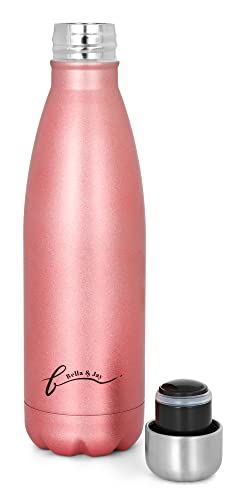 Bella&Jay Insulated Double Wall Vacuum Stainless Steel Sports Water Bottle, 17 oz Thermo Cola Shaped for hot or cold drinks - Rose Gold