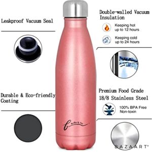 Bella&Jay Insulated Double Wall Vacuum Stainless Steel Sports Water Bottle, 17 oz Thermo Cola Shaped for hot or cold drinks - Rose Gold