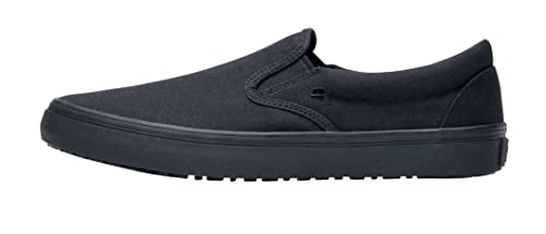 Shoes for Crews Merlin, Slip-On, Men's, Women's, Unisex, Slip Resistant Work Shoes, Black Canvas, Men's Size 6.5, Women's Size 8