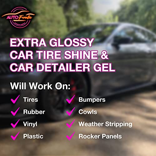 AUTO FANATIC Mega Gloss Tire Shine 16oz - Extra Glossy Car Tire Shine That Works on Rubber, Vinyl & Plastic - Long Lasting Tire Shine Gel That Provides UV Protection and Ultimate Tire Polish Look