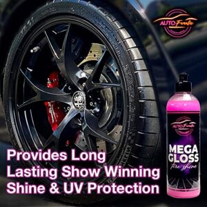 AUTO FANATIC Mega Gloss Tire Shine 16oz - Extra Glossy Car Tire Shine That Works on Rubber, Vinyl & Plastic - Long Lasting Tire Shine Gel That Provides UV Protection and Ultimate Tire Polish Look