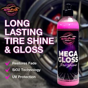 AUTO FANATIC Mega Gloss Tire Shine 16oz - Extra Glossy Car Tire Shine That Works on Rubber, Vinyl & Plastic - Long Lasting Tire Shine Gel That Provides UV Protection and Ultimate Tire Polish Look