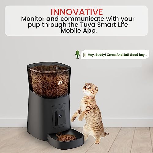 Floofi Automatic Cat Dog Feeder with Camera & Timer 6L,1080P HD Video with IR Night Vision, Real-Time Video Recording,Two Way Voice Intercom,Low Food & Blockage Sensor, Sound Alerts for Pets