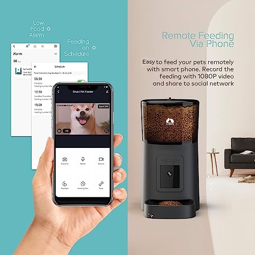 Floofi Automatic Cat Dog Feeder with Camera & Timer 6L,1080P HD Video with IR Night Vision, Real-Time Video Recording,Two Way Voice Intercom,Low Food & Blockage Sensor, Sound Alerts for Pets