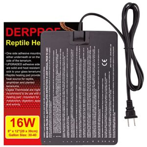 derprof reptile heating pad - 16w under tank heater heat mat for reptiles turtle bearded dragon hermit crab leopard gecko snake tank acessories 8 x 12 inch