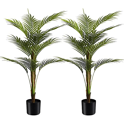 SeelinnS Artificial Trees Artificial ​Palm Tree Artificial Plants for Home Decor Indoors and Outdoors 4FT Fake Plants Tall Artificial Plants with 14 Artificial Leaves and Plastic Nursery Pot (2 Pack)