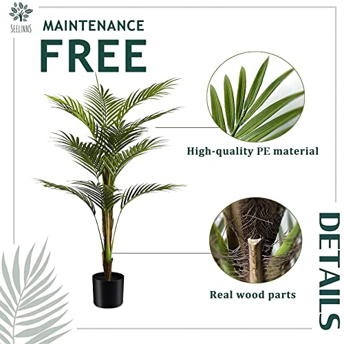 SeelinnS Artificial Trees Artificial ​Palm Tree Artificial Plants for Home Decor Indoors and Outdoors 4FT Fake Plants Tall Artificial Plants with 14 Artificial Leaves and Plastic Nursery Pot (2 Pack)